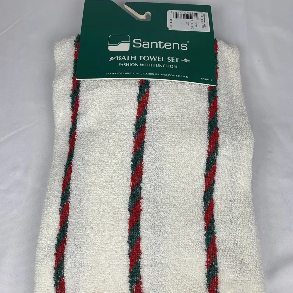 Santana Bath Towel Set Vintage Christmas Candle, Holy Red‎ And Green Made In USA